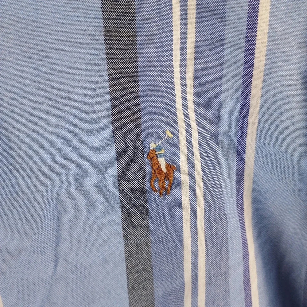 Polo Ralph Lauren Custom Fit Shirt Mens XXL Flesh Pony‎ Blue Striped Long Sleeve